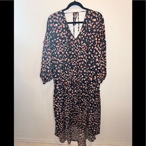 WHO WHAT WEAR- Black White Orange Print Womens High Low Dress Size XXL